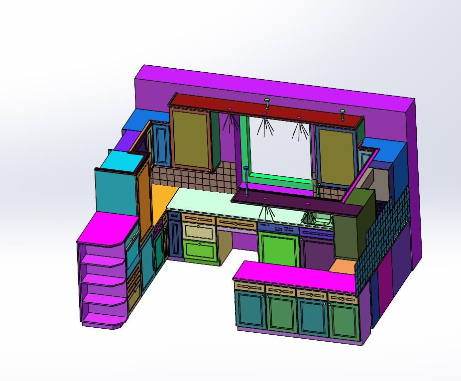 U字型的現(xiàn)代裝修廚房3d效果