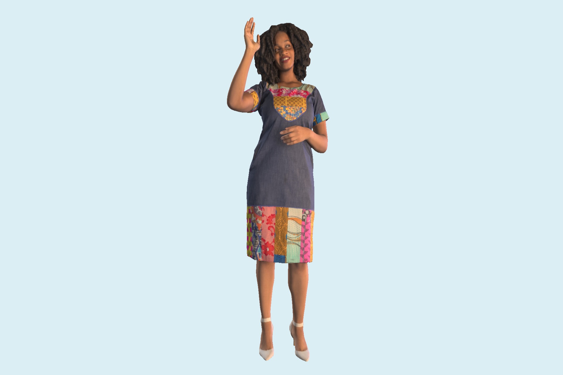 美丽的非洲妇女在连衣裙挥手220